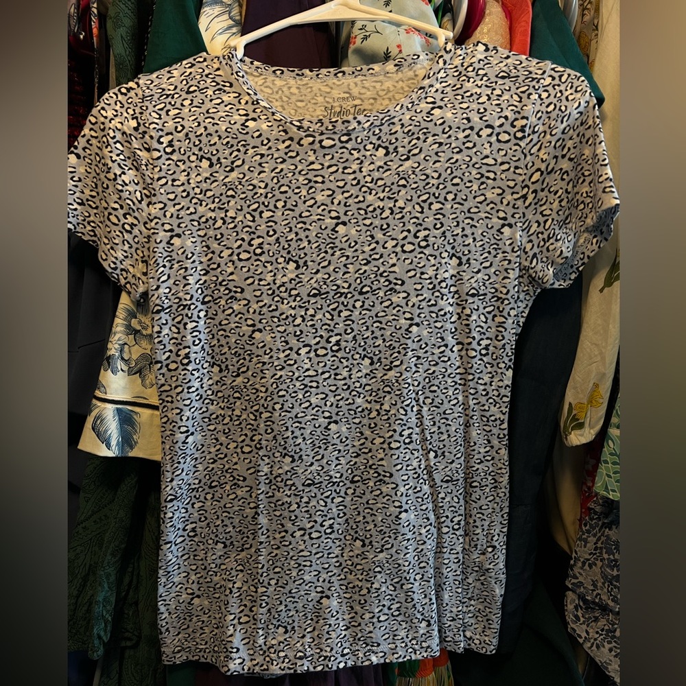 J. Crew Baby Blue Leopard Print Studio Tee - NWOT - XS